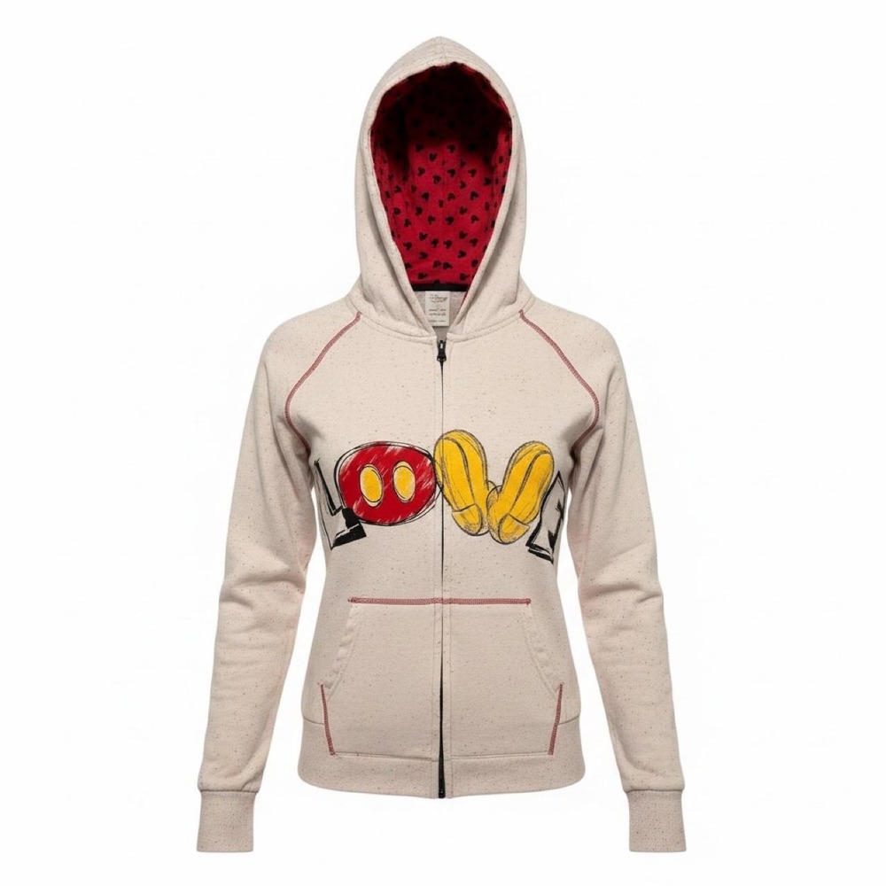 Disney 90s y2k style Mickey Mouse LOVE‎ Graphic Zip-Up Hoodie Jacket woman large